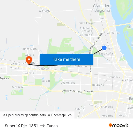 Superí X Pje. 1351 to Funes map