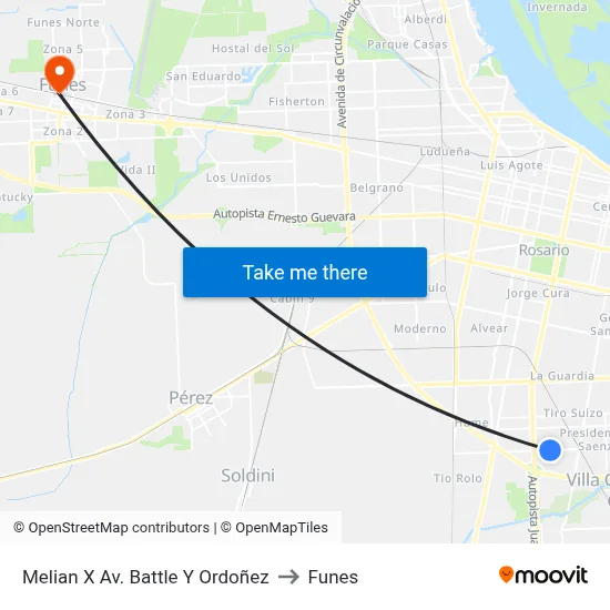Melian X Av. Battle Y Ordoñez to Funes map