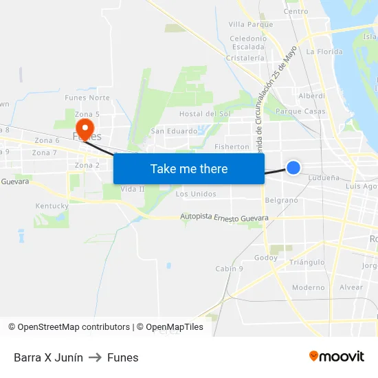 Barra X Junín to Funes map