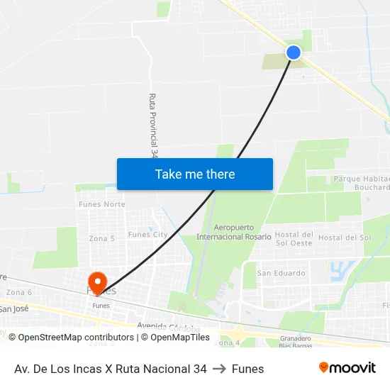 Av. De Los Incas X Ruta Nacional 34 to Funes map