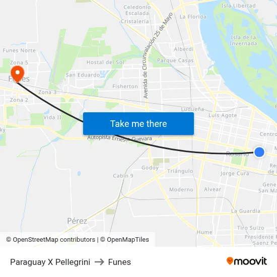 Paraguay X Pellegrini to Funes map