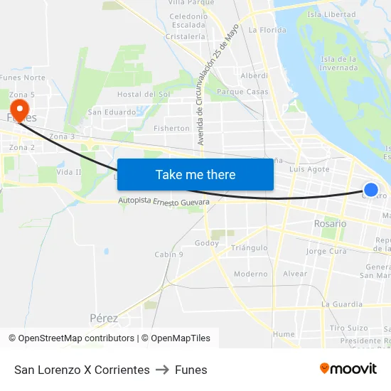San Lorenzo X Corrientes to Funes map