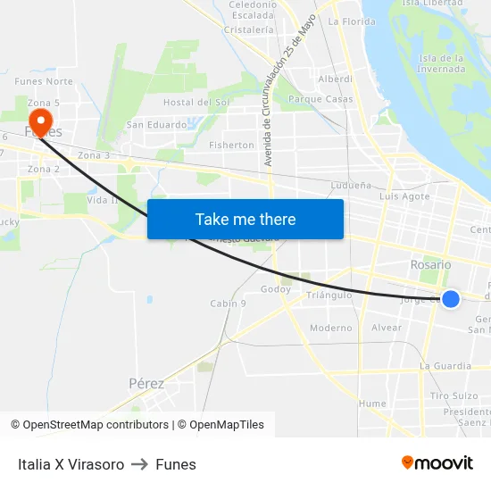 Italia X Virasoro to Funes map