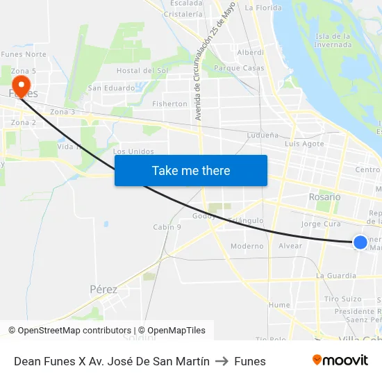 Dean Funes X Av. José De San Martín to Funes map