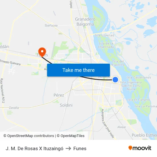 J. M. De Rosas X Ituzaingó to Funes map