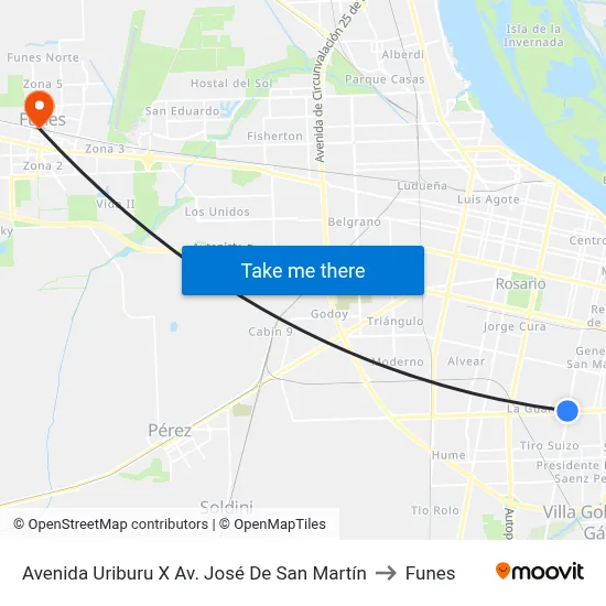 Avenida Uriburu X Av. José De San Martín to Funes map