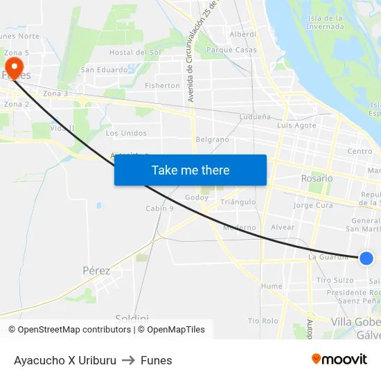 Ayacucho X Uriburu to Funes map