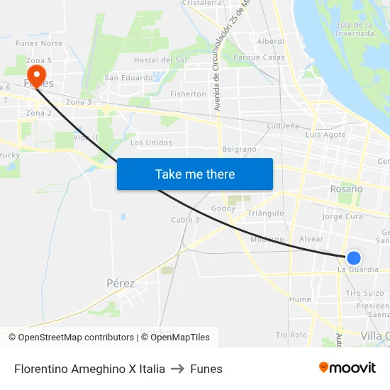 Florentino Ameghino X Italia to Funes map