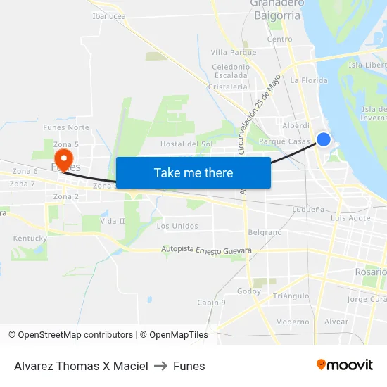 Alvarez Thomas X Maciel to Funes map