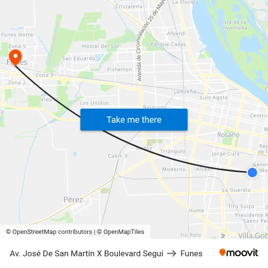 Av. José De San Martín X Boulevard Seguí to Funes map