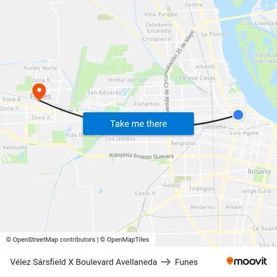 Vélez Sársfield X Boulevard Avellaneda to Funes map