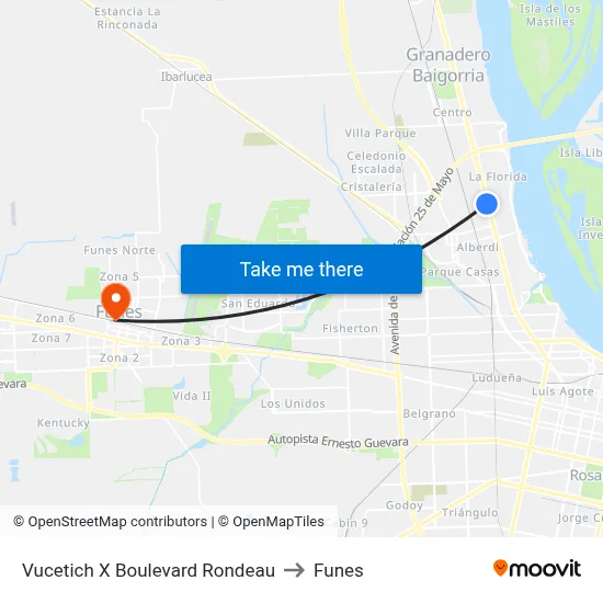 Vucetich X Boulevard Rondeau to Funes map