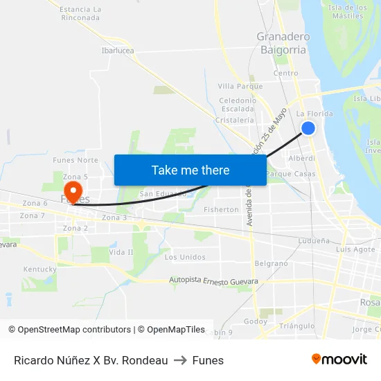Ricardo Núñez X Bv. Rondeau to Funes map