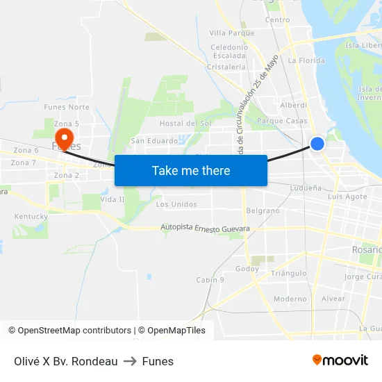 Olivé X Bv. Rondeau to Funes map