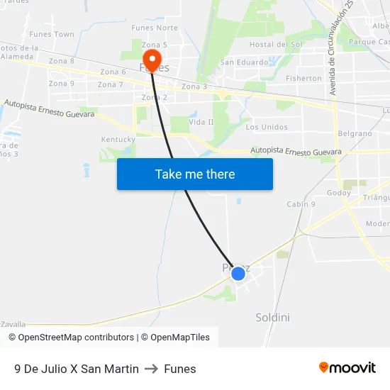 9 De Julio X San Martin to Funes map