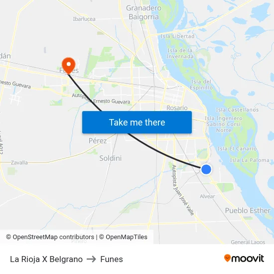 La Rioja X Belgrano to Funes map