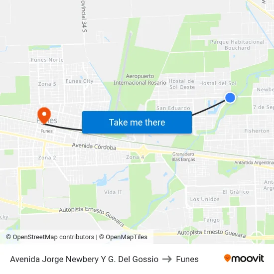 Avenida Jorge Newbery Y G. Del Gossio to Funes map