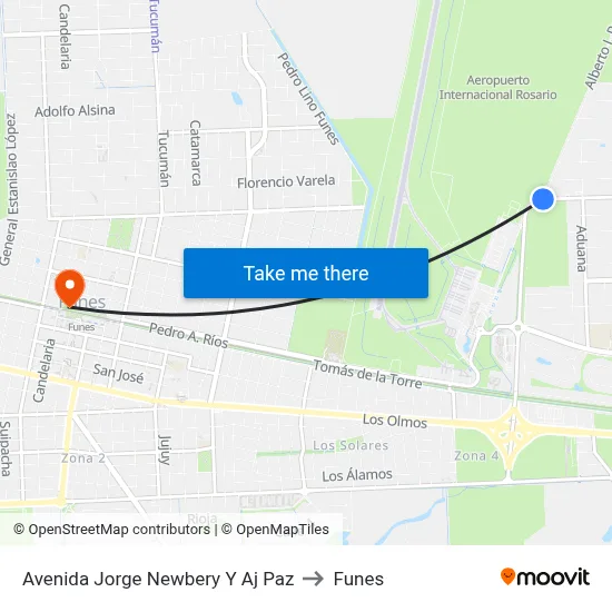 Avenida Jorge Newbery Y Aj Paz to Funes map