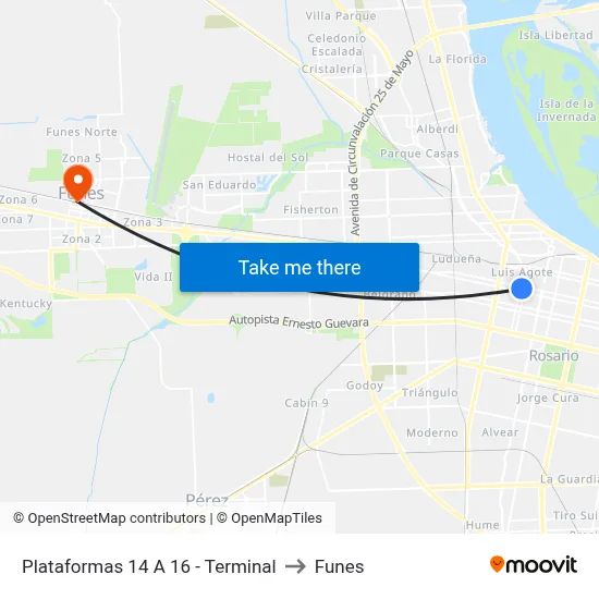 Plataformas 14 A 16 - Terminal to Funes map