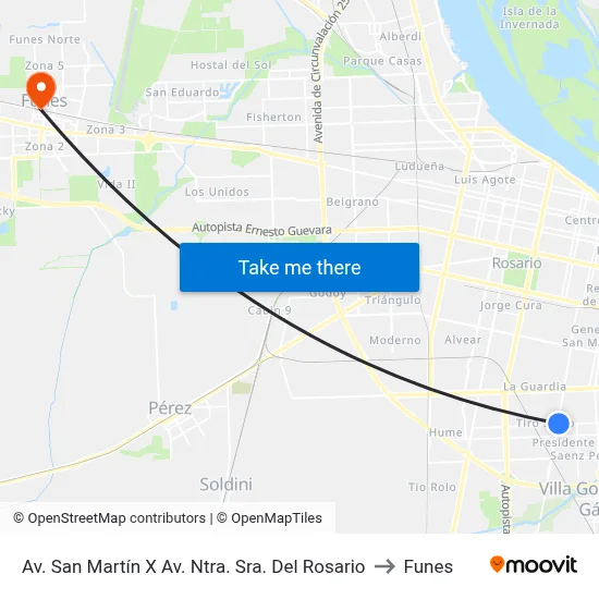 Av. San Martín X Av. Ntra. Sra. Del Rosario to Funes map