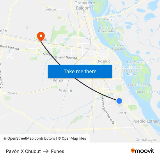 Pavón X Chubut to Funes map