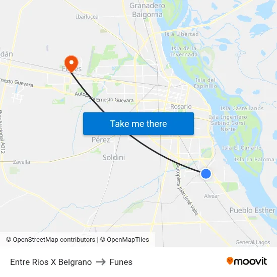 Entre Rios X Belgrano to Funes map