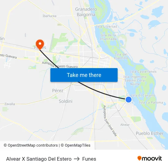 Alvear X Santiago Del Estero to Funes map