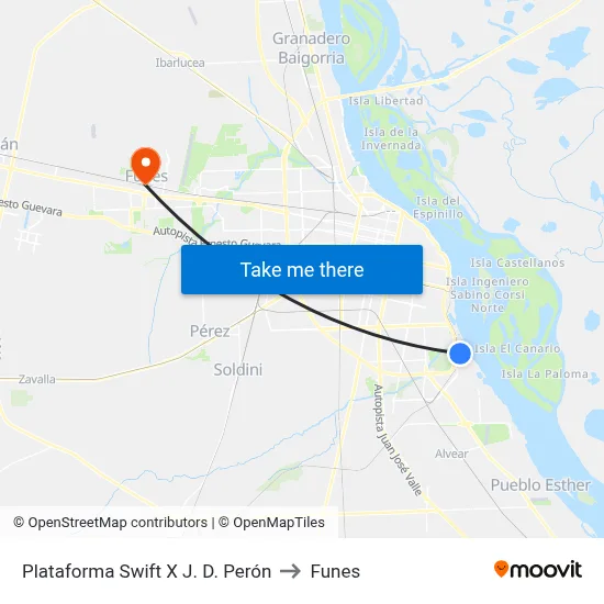 Plataforma Swift X J. D. Perón to Funes map