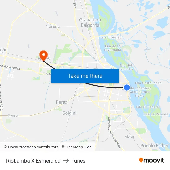 Riobamba X Esmeralda to Funes map