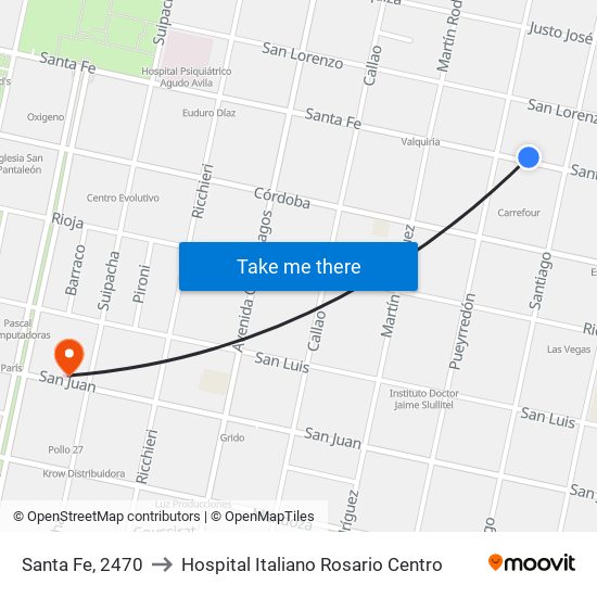 Santa Fe, 2470 to Hospital Italiano Rosario Centro map