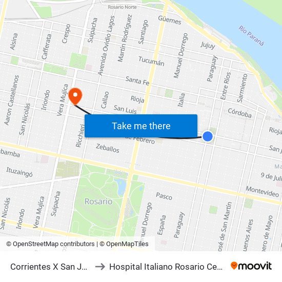 Corrientes X San Juan to Hospital Italiano Rosario Centro map