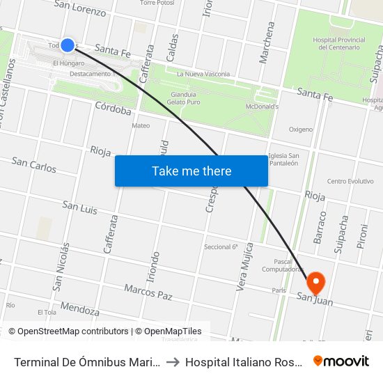 Terminal De Ómnibus Mariano Moreno to Hospital Italiano Rosario Centro map