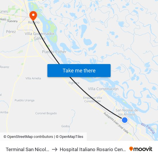 Terminal San Nicolás to Hospital Italiano Rosario Centro map