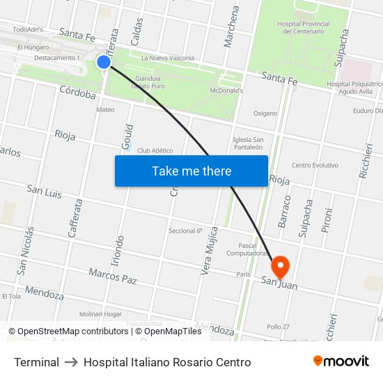 Terminal to Hospital Italiano Rosario Centro map