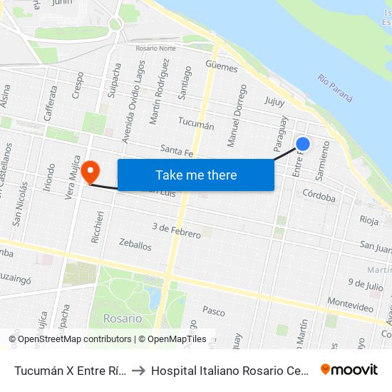Tucumán X Entre Ríos to Hospital Italiano Rosario Centro map