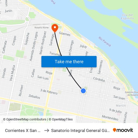 Corrientes X San Juan to Sanatorio Integral General Güemes map