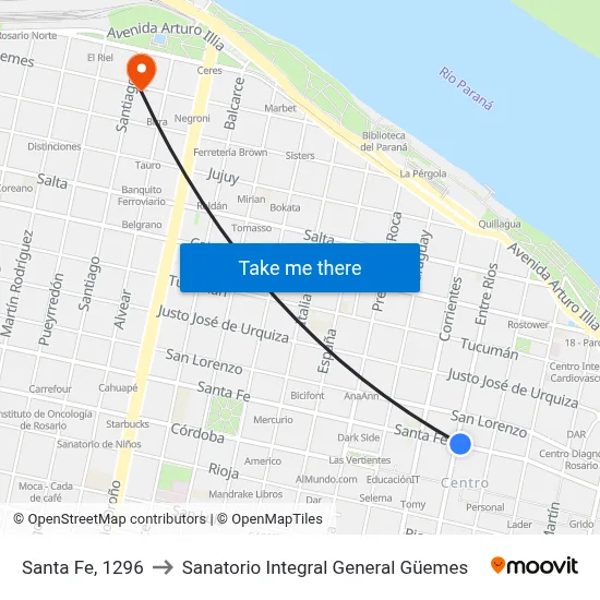 Santa Fe, 1296 to Sanatorio Integral General Güemes map