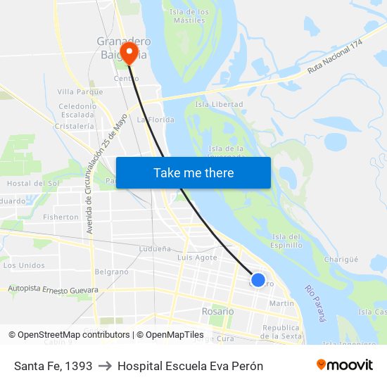Santa Fe, 1393 to Hospital Escuela Eva Perón map
