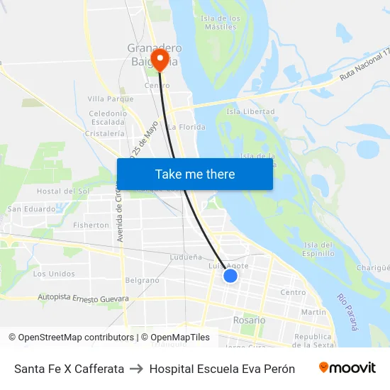 Santa Fe X Cafferata to Hospital Escuela Eva Perón map