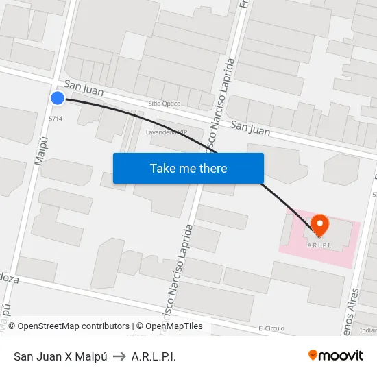 San Juan X Maipú to A.R.L.P.I. map