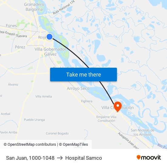 San Juan, 1000-1048 to Hospital Samco map