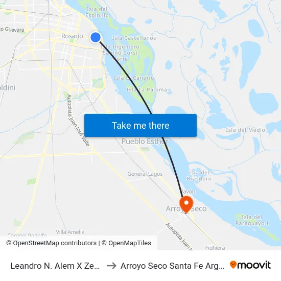 Leandro N. Alem X Zeballos to Arroyo Seco Santa Fe Argentina map