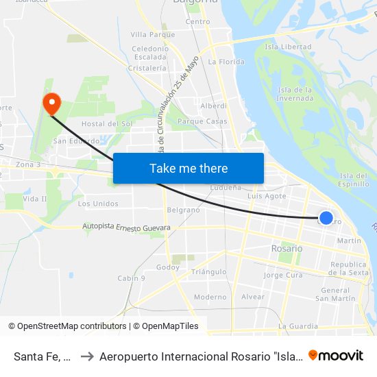 Santa Fe, 1393 to Aeropuerto Internacional Rosario "Islas Malvinas" map