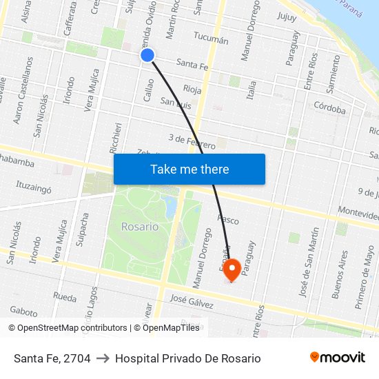 Santa Fe, 2704 to Hospital Privado De Rosario map