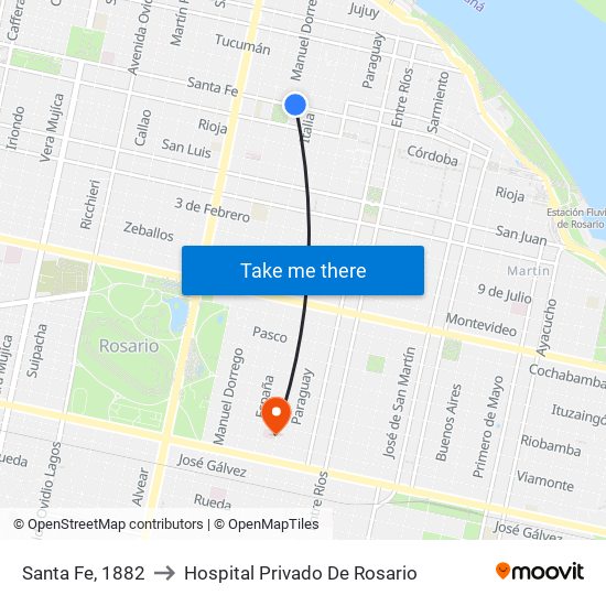 Santa Fe, 1882 to Hospital Privado De Rosario map