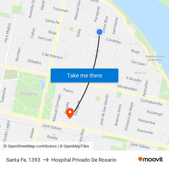 Santa Fe, 1393 to Hospital Privado De Rosario map