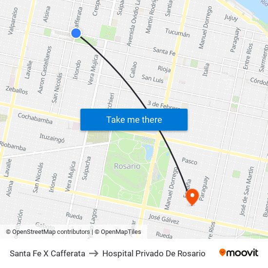Santa Fe X Cafferata to Hospital Privado De Rosario map