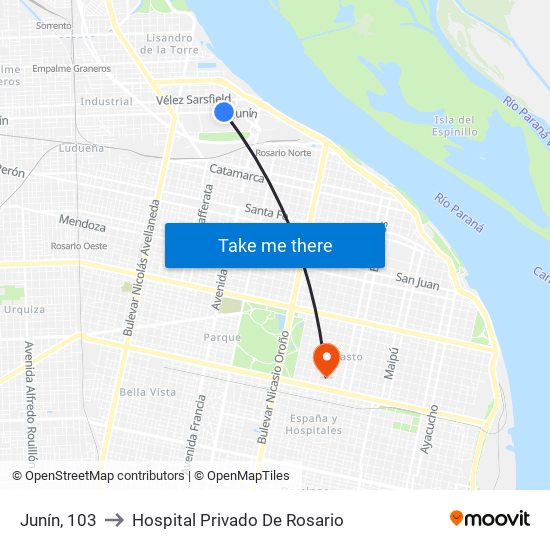 Junín, 103 to Hospital Privado De Rosario map