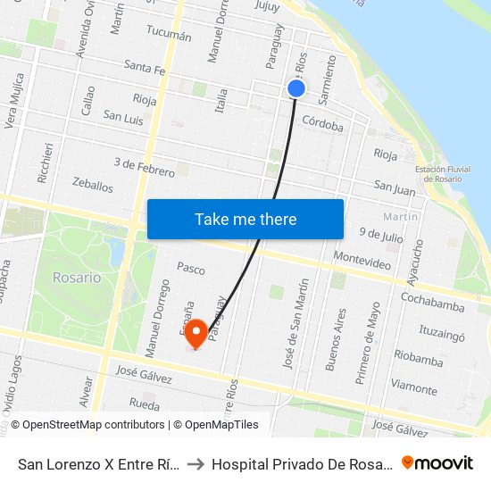 San Lorenzo X Entre Ríos to Hospital Privado De Rosario map