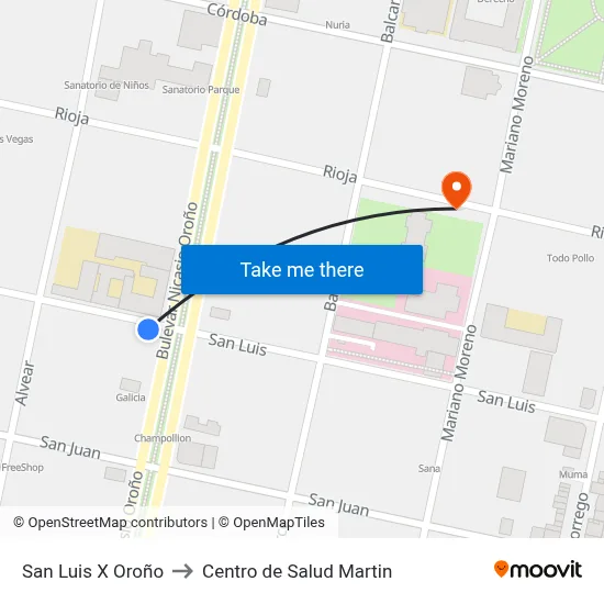 San Luis X Oroño to Centro de Salud Martin map